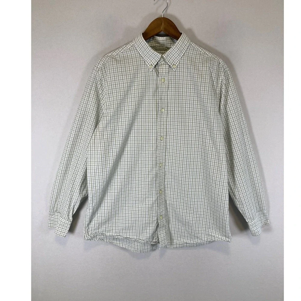 Preppy Banana Republic Mens XL Wht Green Blue Tattersall Check Button Down Shirt